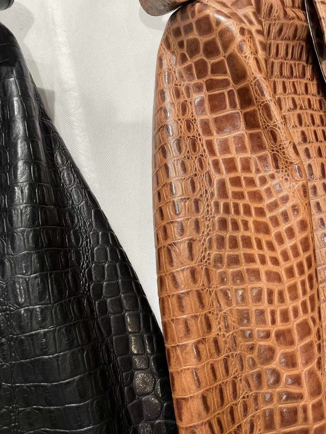Crocodile print sheepskin leather biker jacket