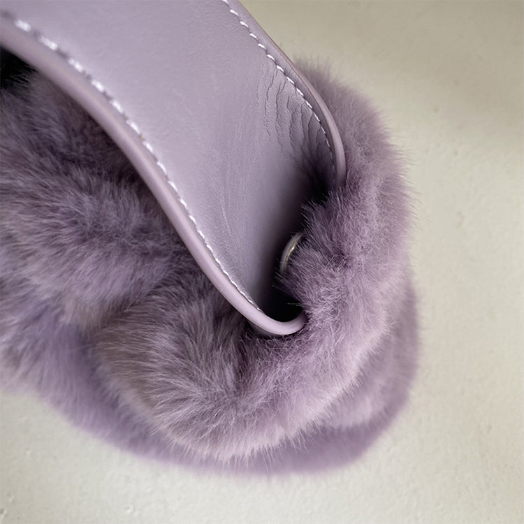 Pleated Faux Rabbit Fur Crossbody Bag