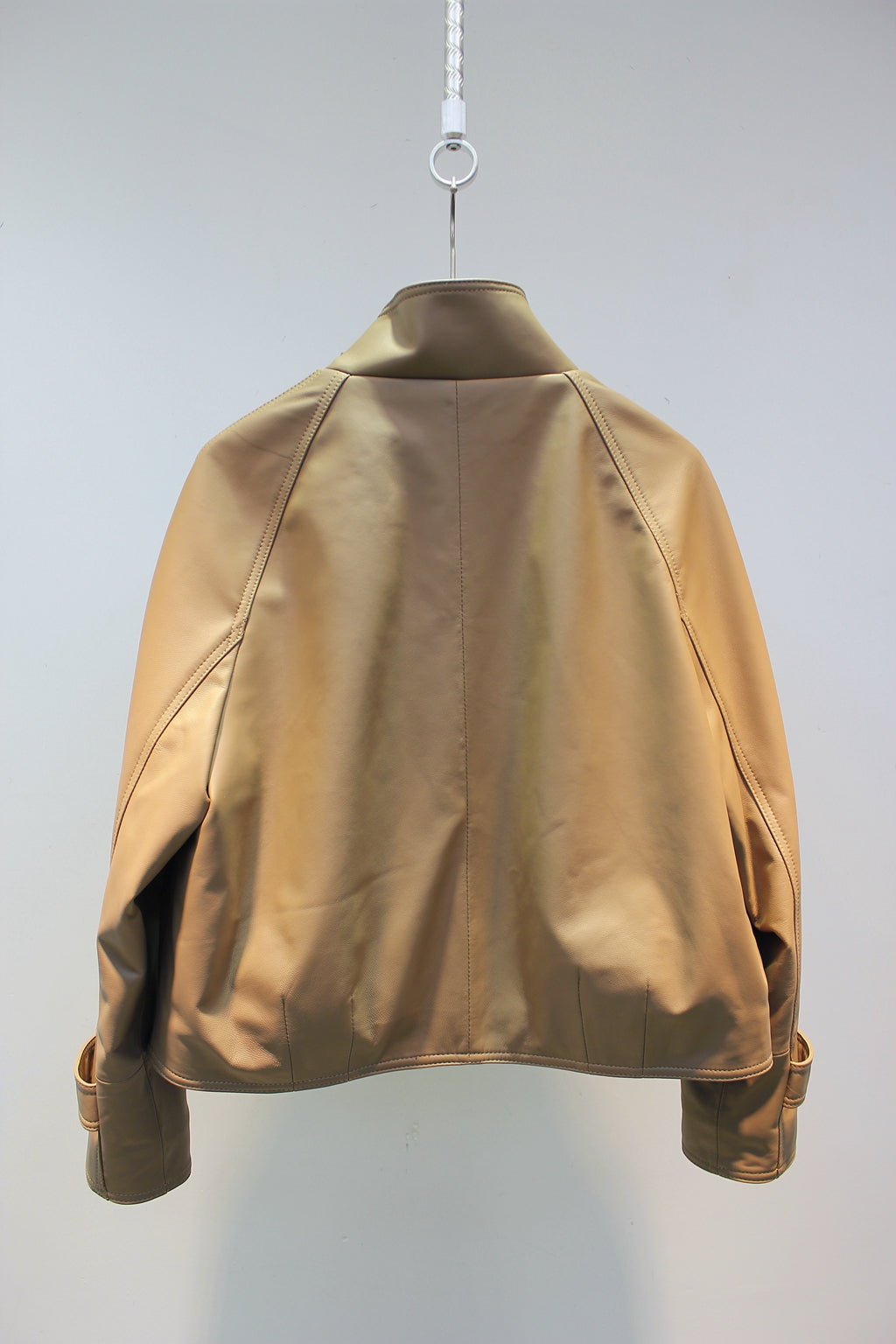 Sheepskin leather jacket with stand collar