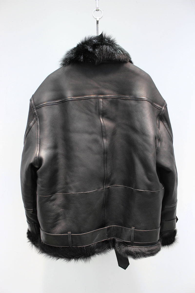 High quality genuine Tuscan fur one-piece glossy silhouette motorcycle jacket