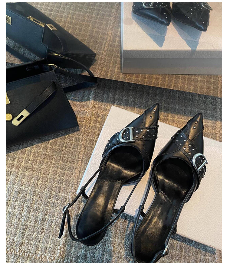 French pointed toe ladylike stiletto heeled toe sandals