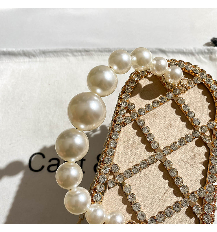 French bucket pearl rhinestone chain bag hand-held
