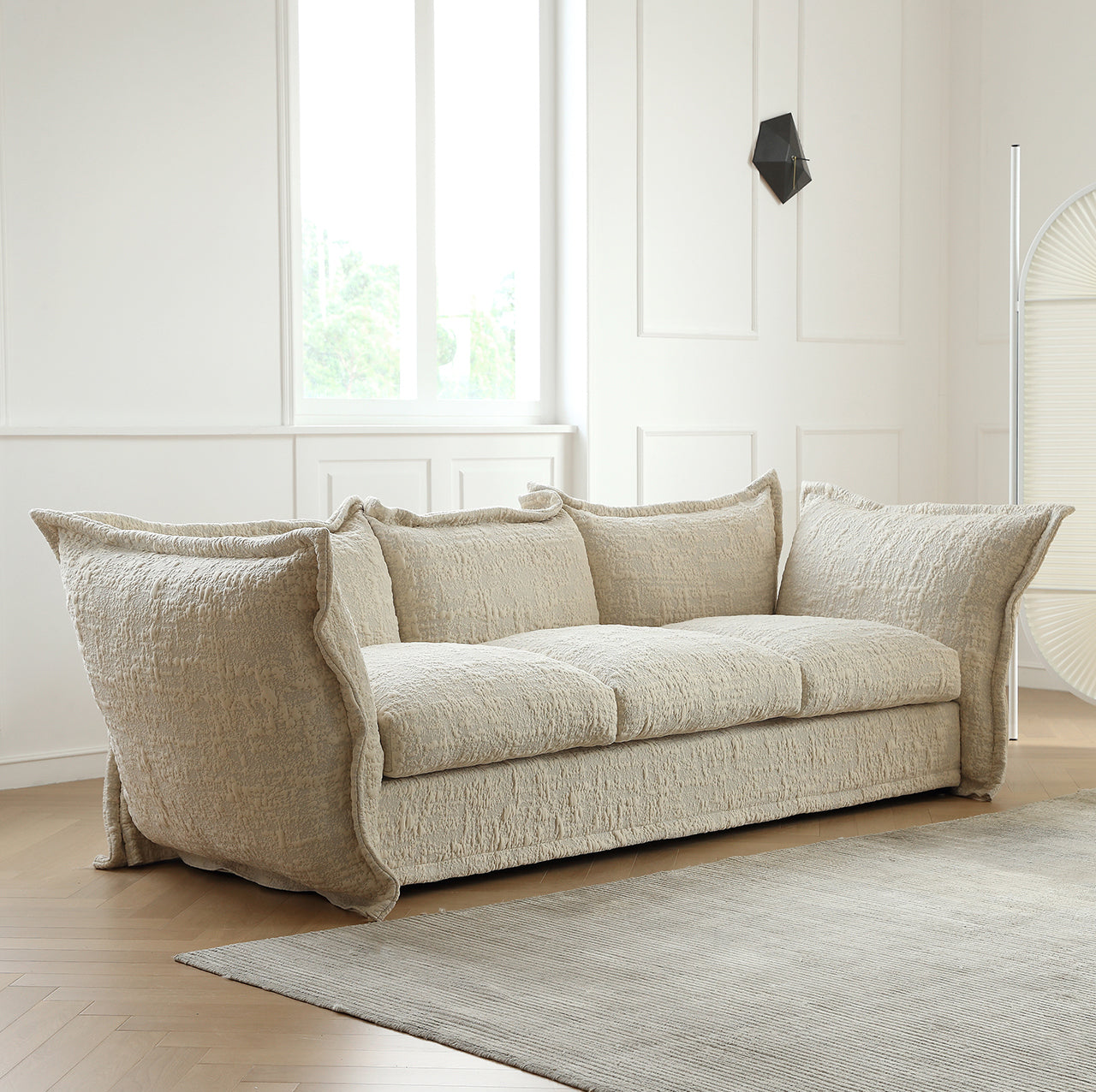 Light French retro petal sofa modern minimalist villa small apartment straight row special-shaped three-seater