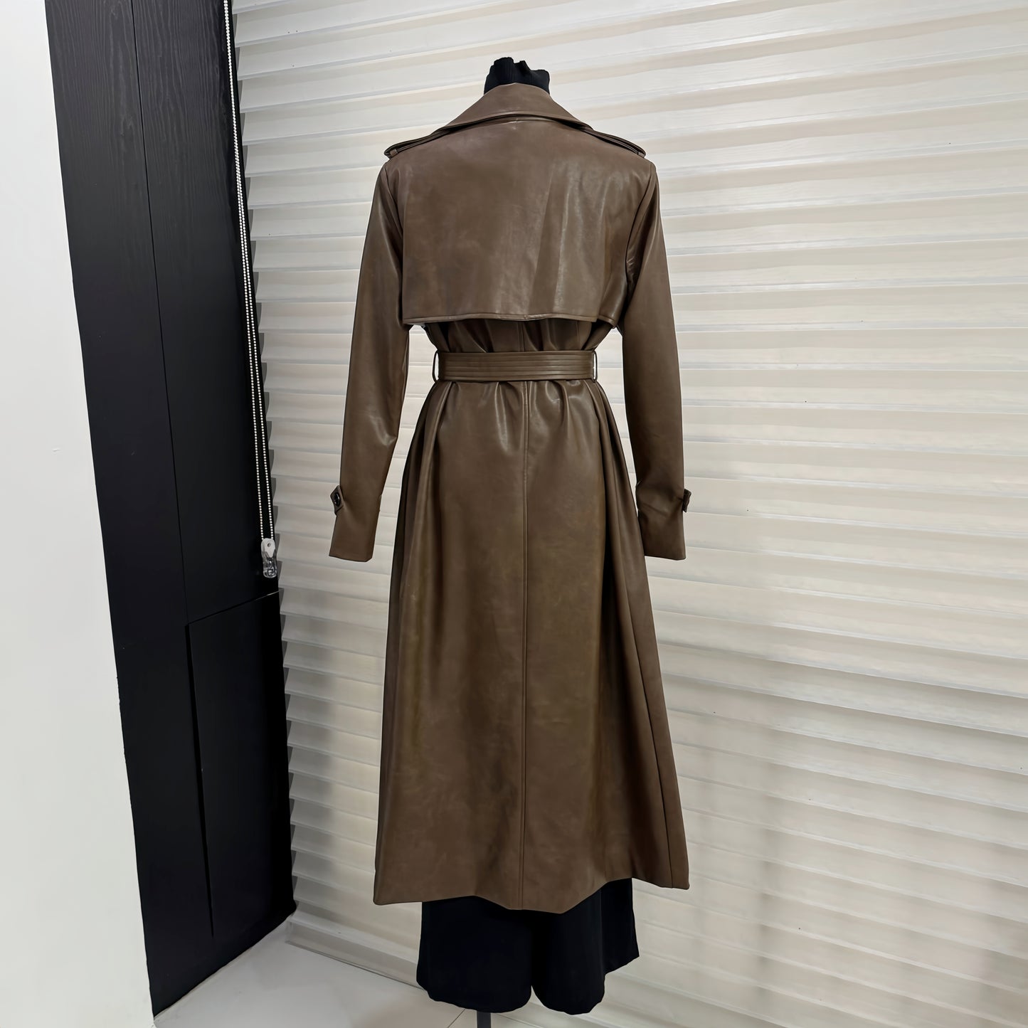PU leather coat suit collar double breasted coat