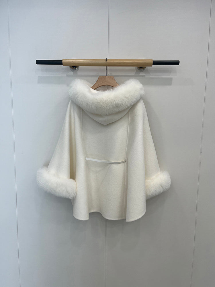 Short fox fur hooded cape