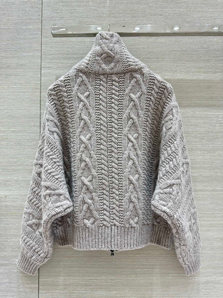 Lapel Double Pocket Crochet Cashmere Jacket