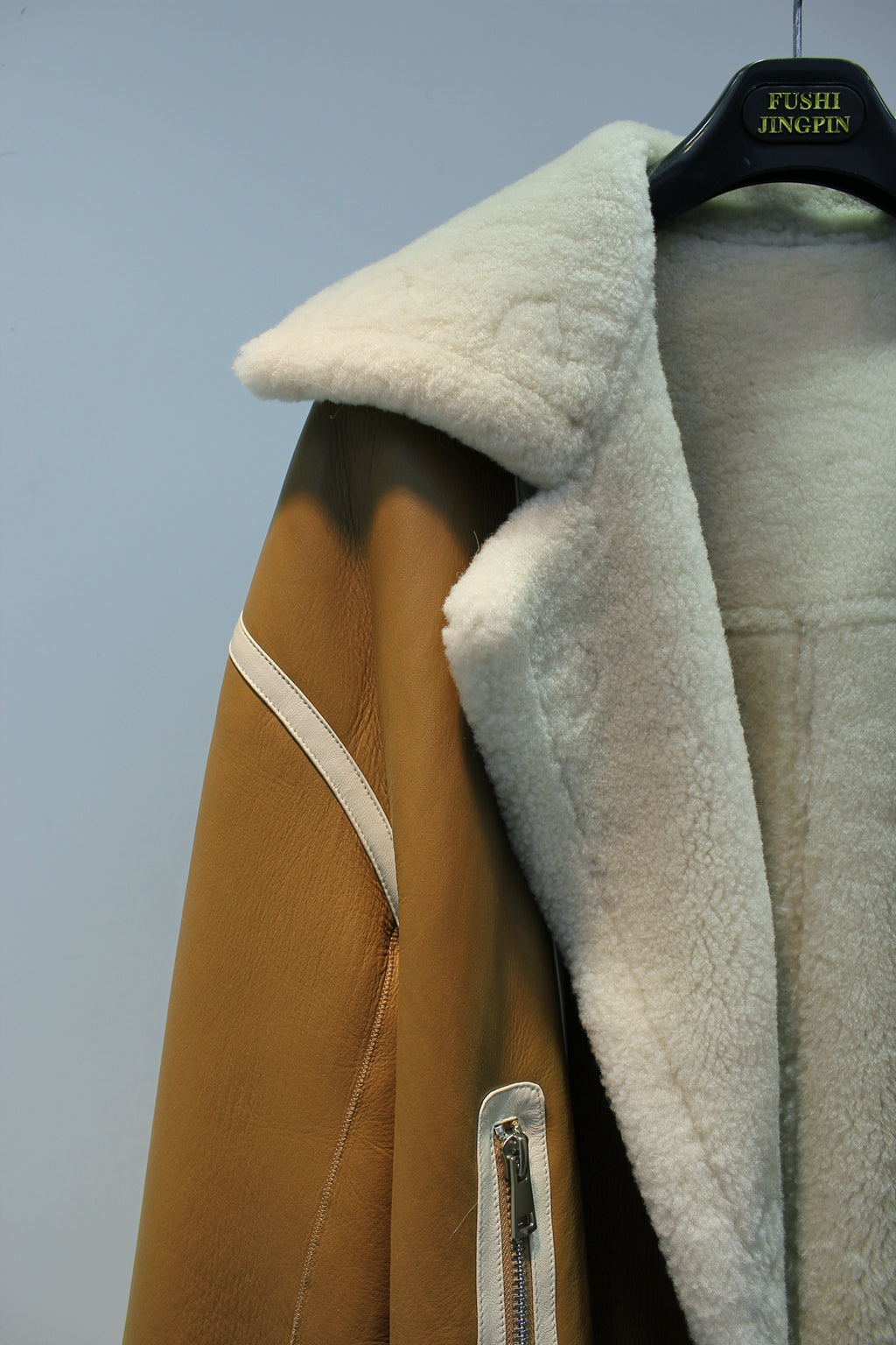 Lmported merino sheepskin fur all-in-one retro motorcycle jacket