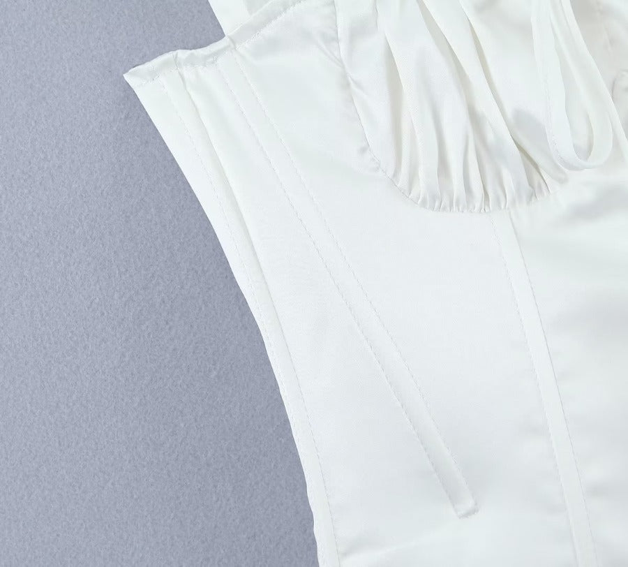 European and American black satin pleated fishbone slim-fitting high-end top
