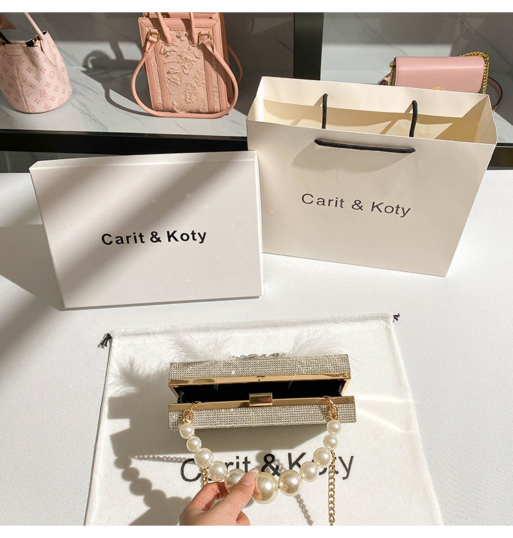 High-end heavy-duty diamond-encrusted pearl chain bag