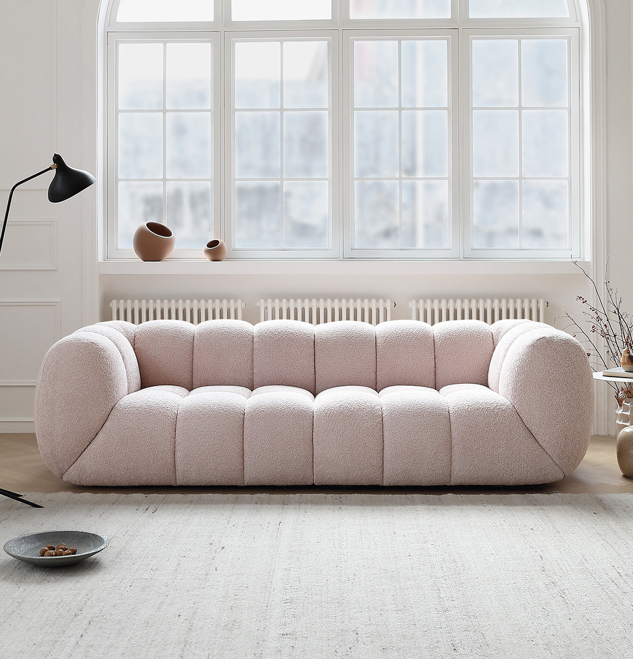 Light French retro cream style puff sofa marshmallow fabric sofa special offer