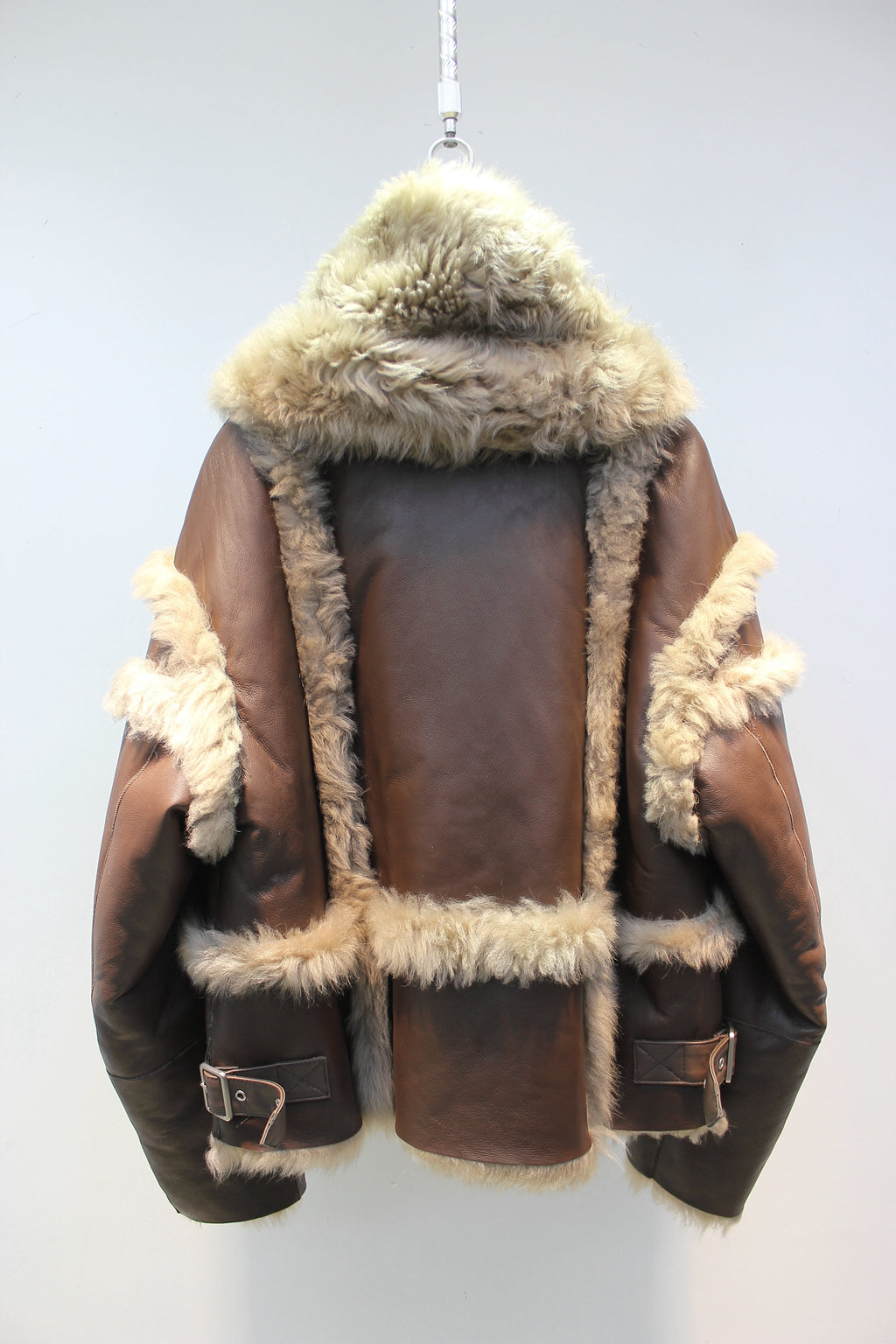 Tuscan sheepskin one-piece navy collar biker short fur coat