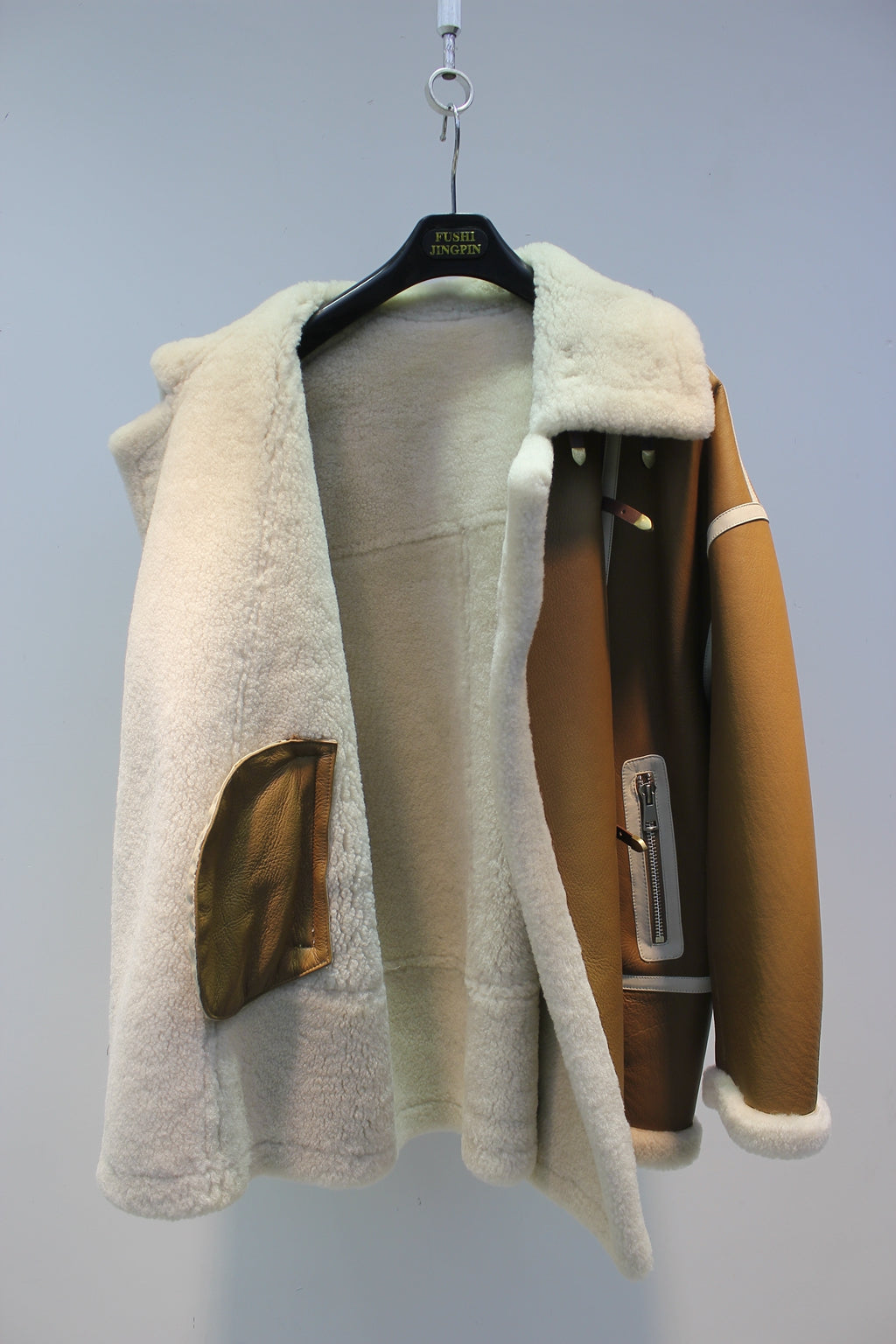 Lmported merino sheepskin fur all-in-one retro motorcycle jacket