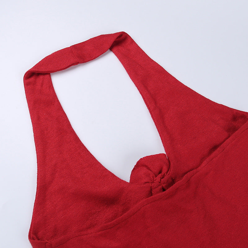 Red three-dimensional flower halter neck tank top