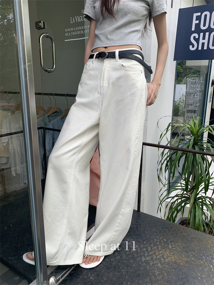High-waisted hip-covering slimming casual white wide-leg jeans
