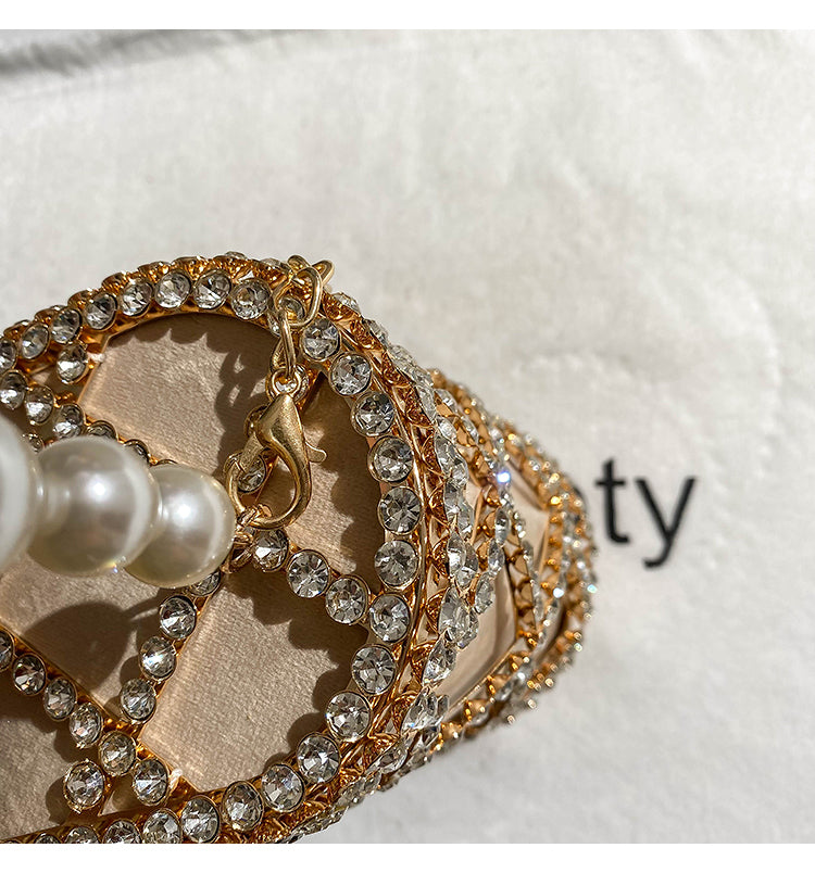 French bucket pearl rhinestone chain bag hand-held