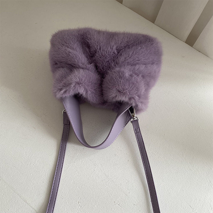 Pleated Faux Rabbit Fur Crossbody Bag