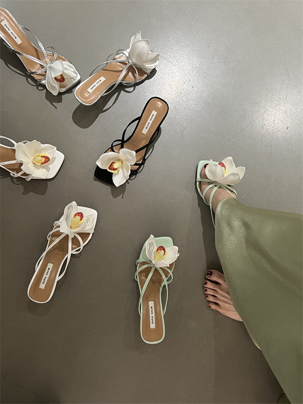 Floral open-toe stiletto Roman sandals