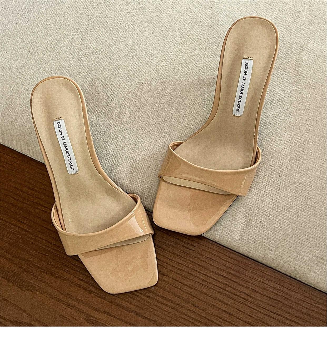 Nude strap-on high heels