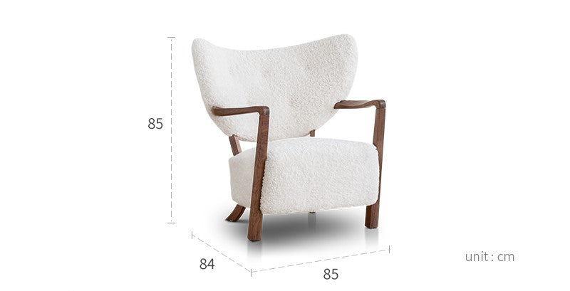 Woolf leisure chair milk tea brown French retro style solid wood mid-century style lamb velvet single sofa chair
