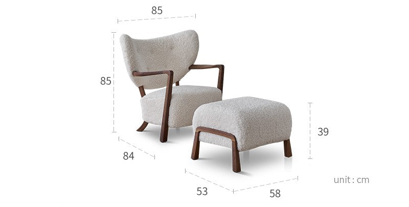 Woolf leisure chair milk tea brown French retro style solid wood mid-century style lamb velvet single sofa chair