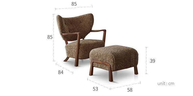 Woolf leisure chair milk tea brown French retro style solid wood mid-century style lamb velvet single sofa chair