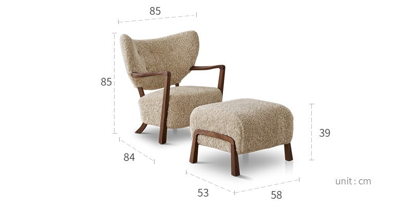 Woolf leisure chair milk tea brown French retro style solid wood mid-century style lamb velvet single sofa chair