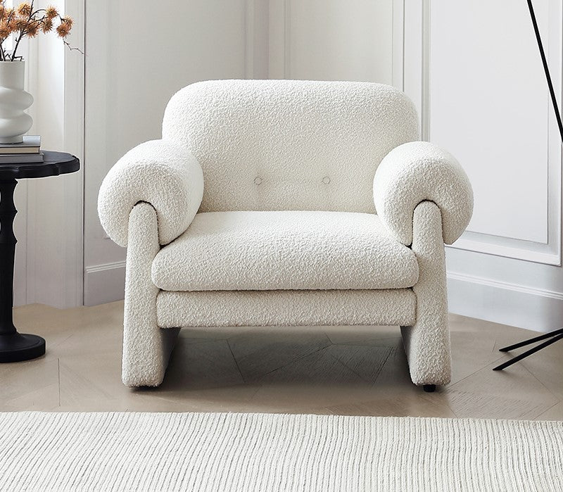 Single sofa French retro cream style Teddy velvet fabric sofa leisure sofa chair