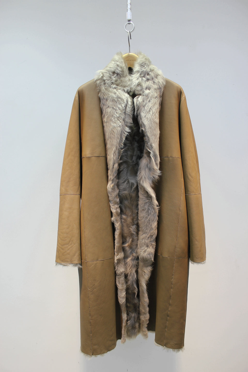 Soft small lake sheep fur one-piece stand-collar reversible mid-length fur coat