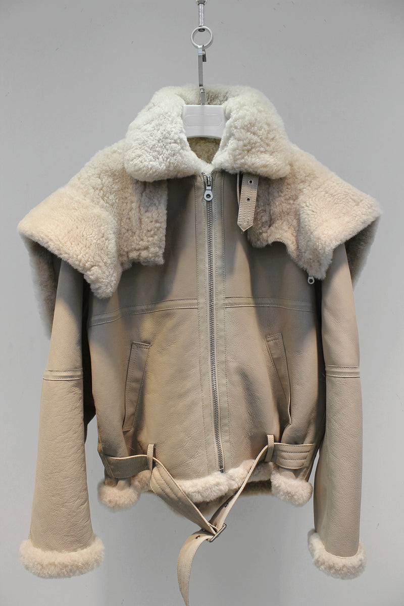 Lmported genuine fur all-in-one pilot jacket fur