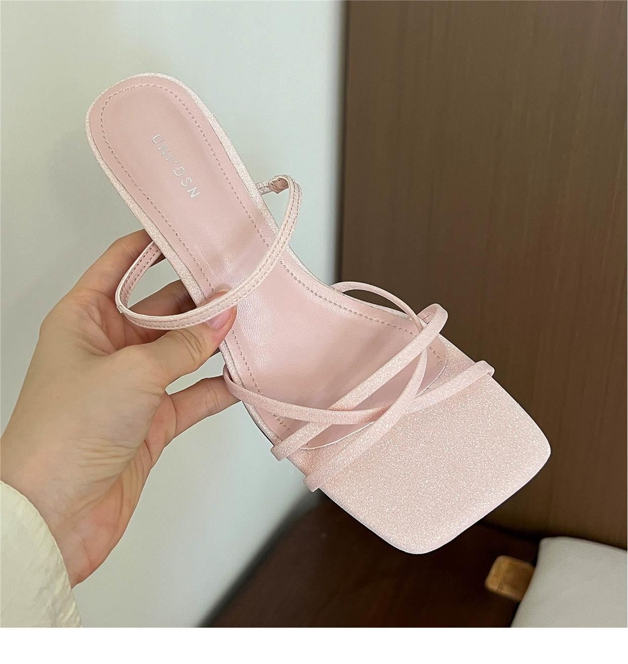 Square toe high heel sandals stiletto mules