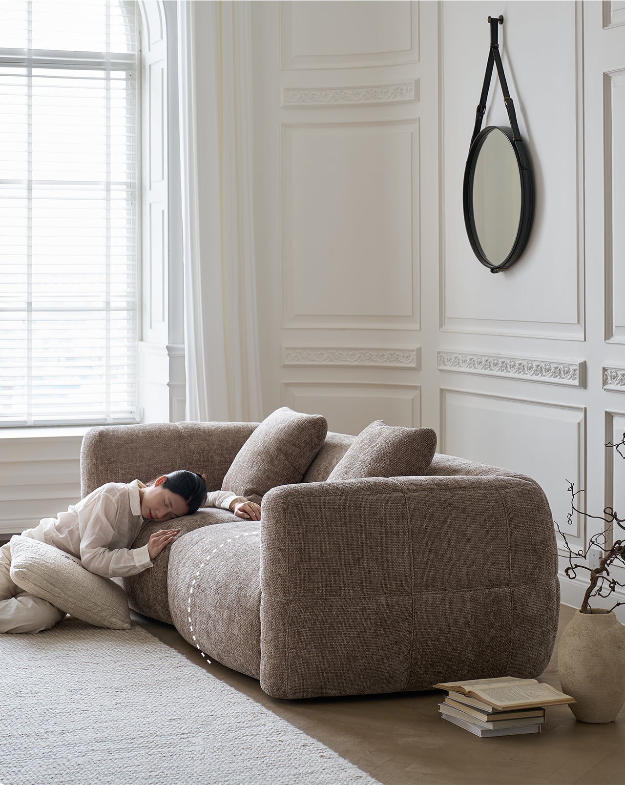 Big white sofa small apartment retro French cream style brown villa large flat fabric sofa