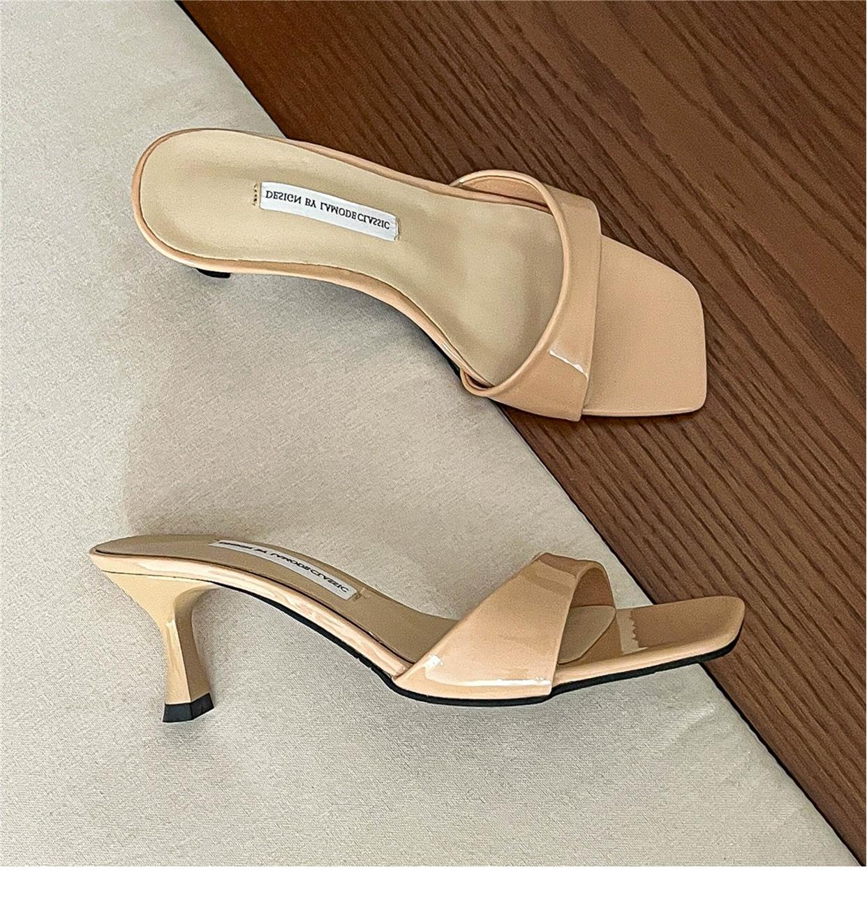 Nude strap-on high heels