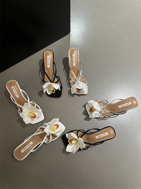 Floral open-toe stiletto Roman sandals