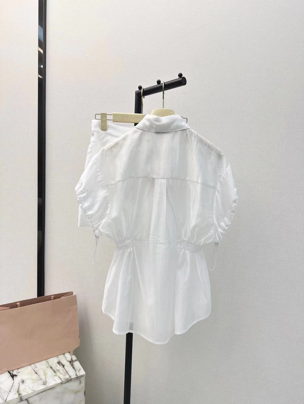 Girly style letter embroidered lapel short-sleeved sun protection shirt and shorts suit