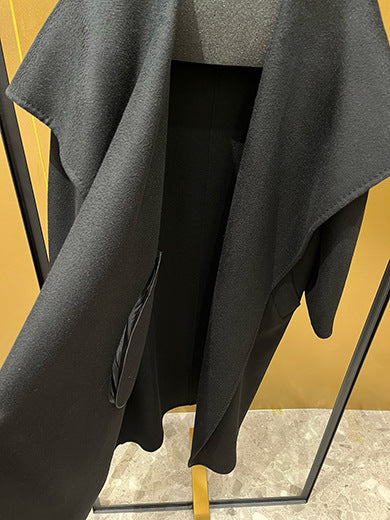 Double-faced lapel cashmere water ripple coat