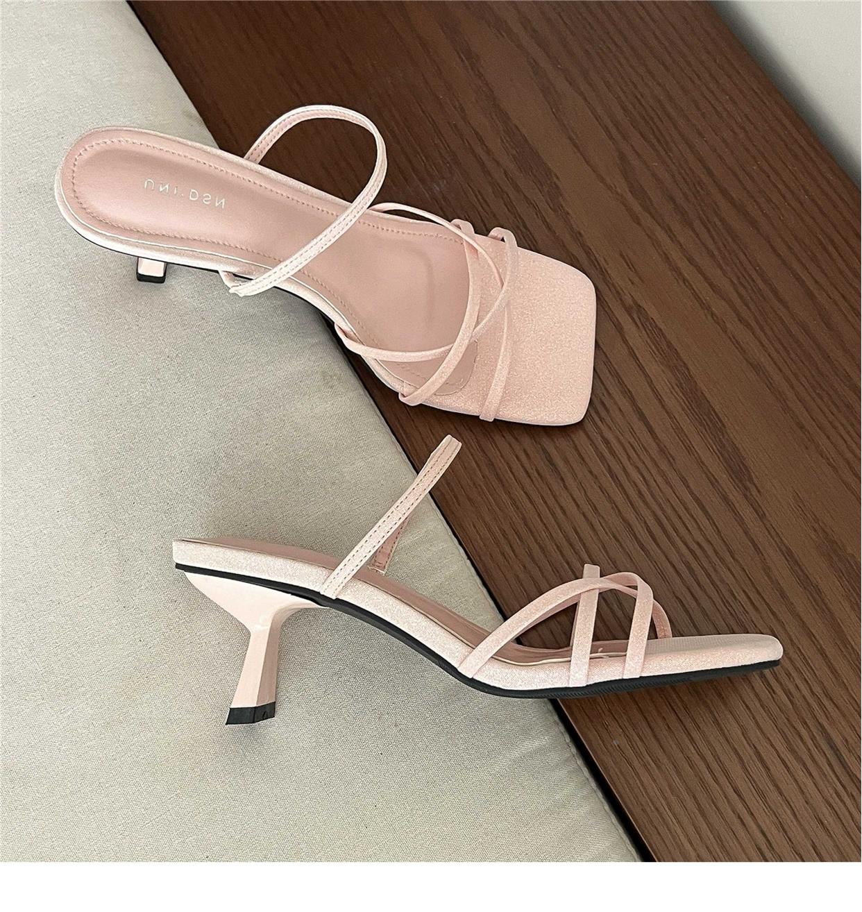 Square toe high heel sandals stiletto mules