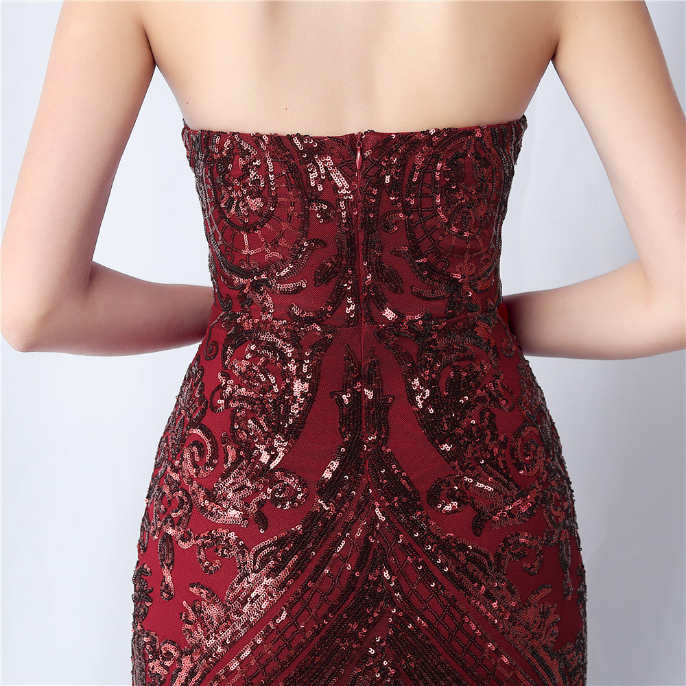 High-end sparkling evening long tube top evening dress