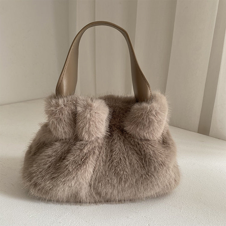 Pleated Faux Rabbit Fur Crossbody Bag