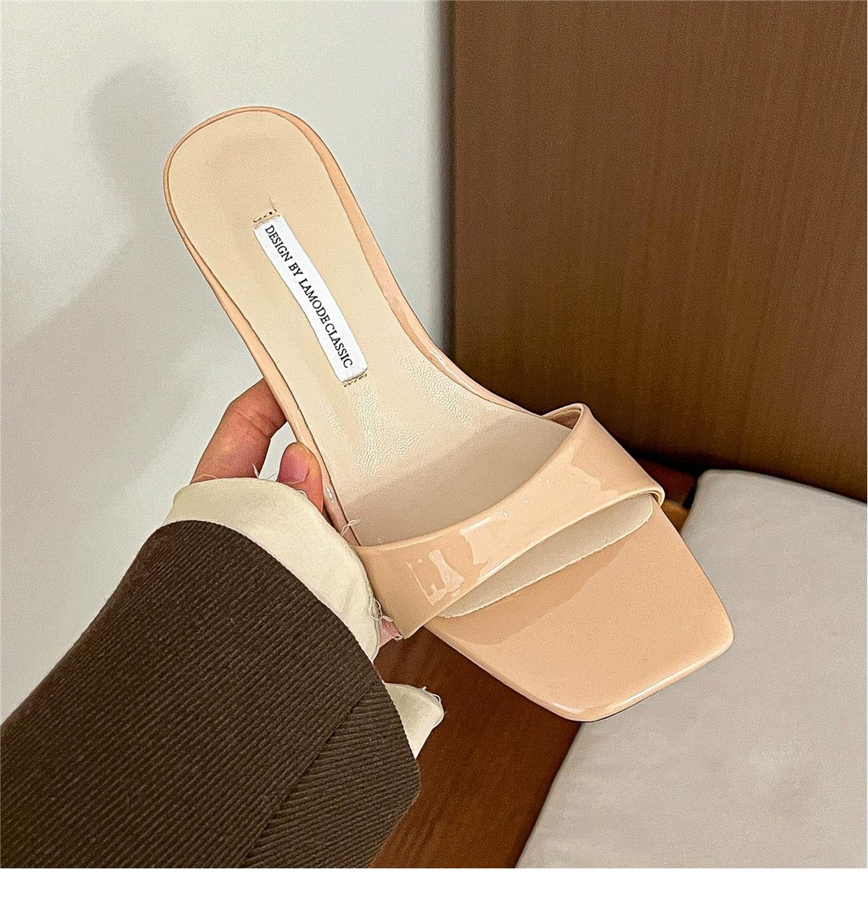 Nude strap-on high heels