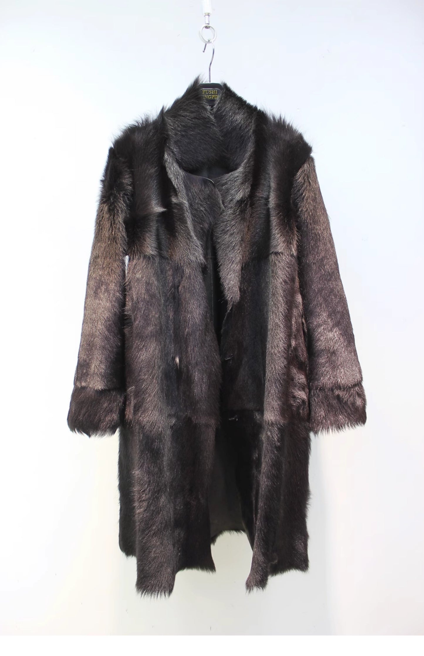 Lmported goat fur all-in-one mid-length windbreaker style slim-fit genuine leather coat