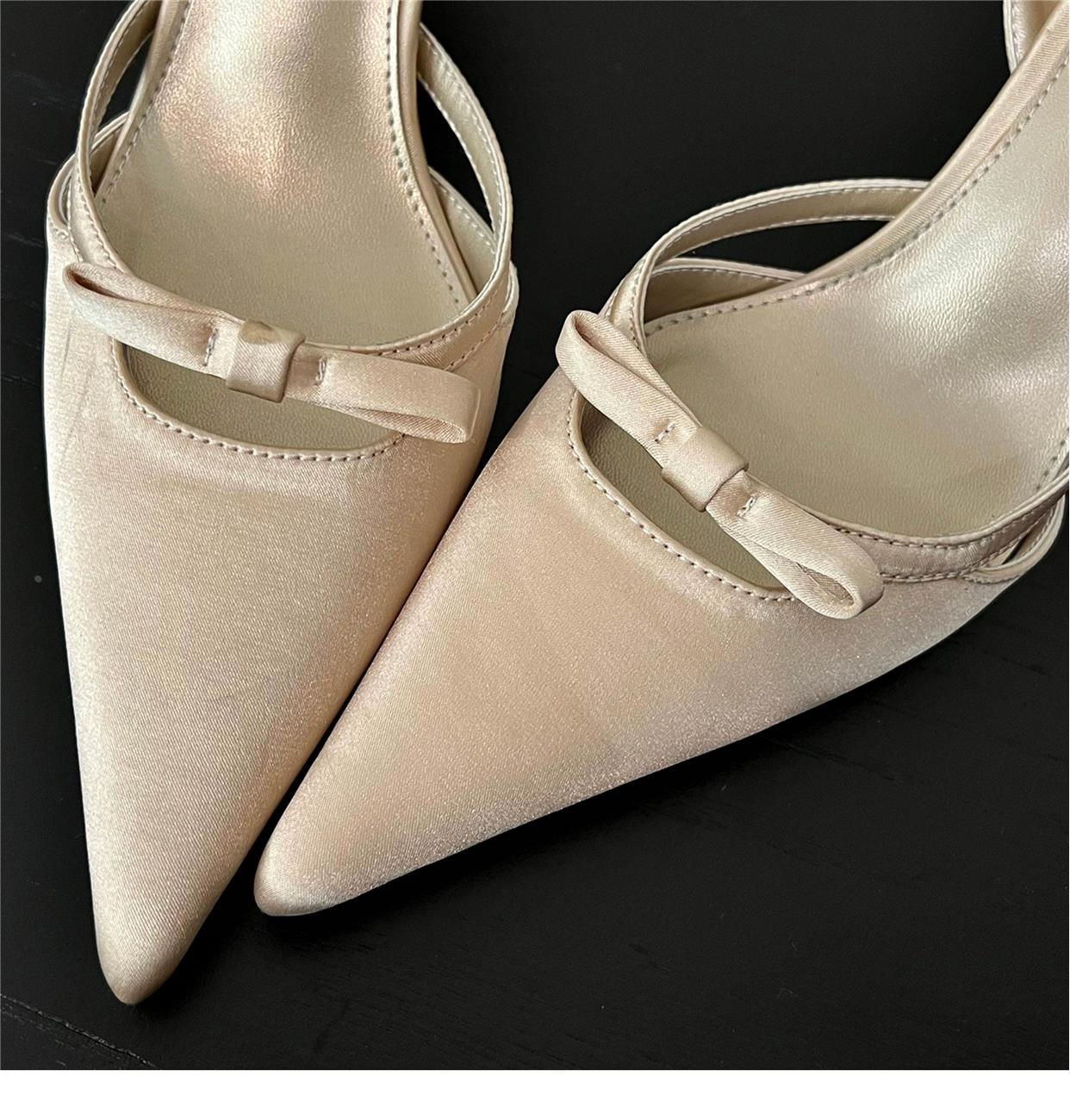 Pointed toe bow buckle strap stiletto high heel sandals