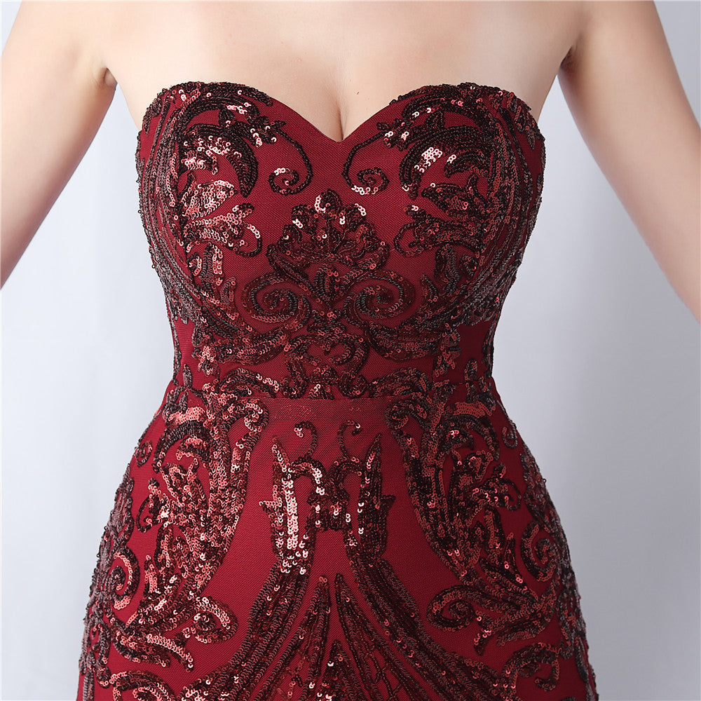 High-end sparkling evening long tube top evening dress