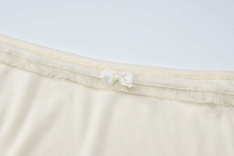 One-shoulder off-shoulder lace bow slim fit bottoming shirt