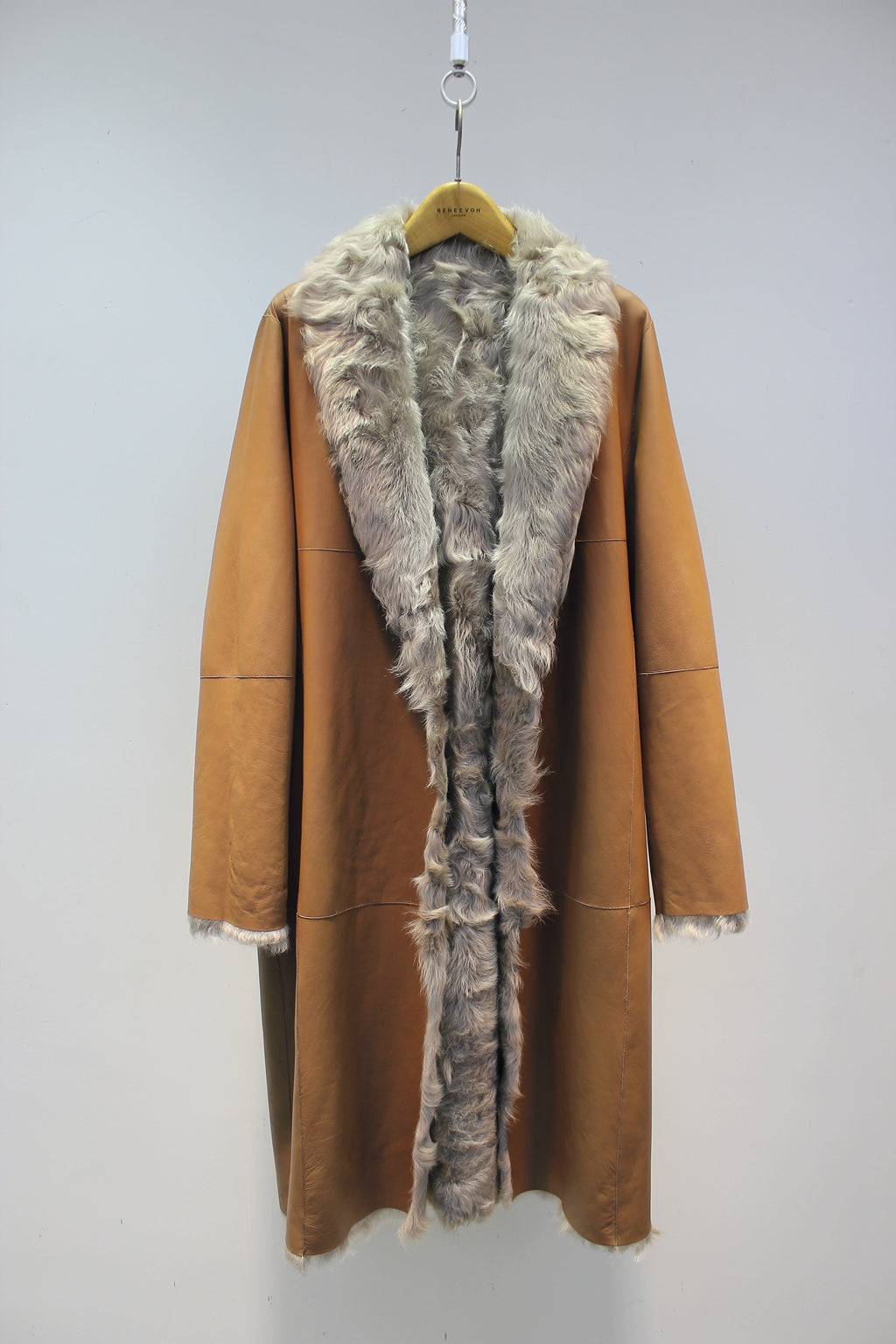 Soft small lake sheep fur one-piece stand-collar reversible mid-length fur coat