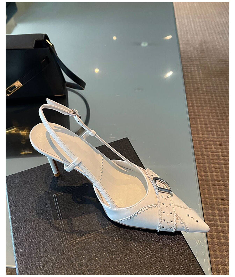 French pointed toe ladylike stiletto heeled toe sandals