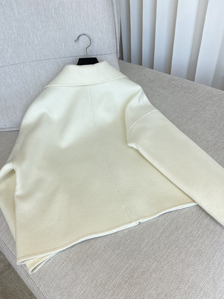 Double-faced cashmere short zip-up coat