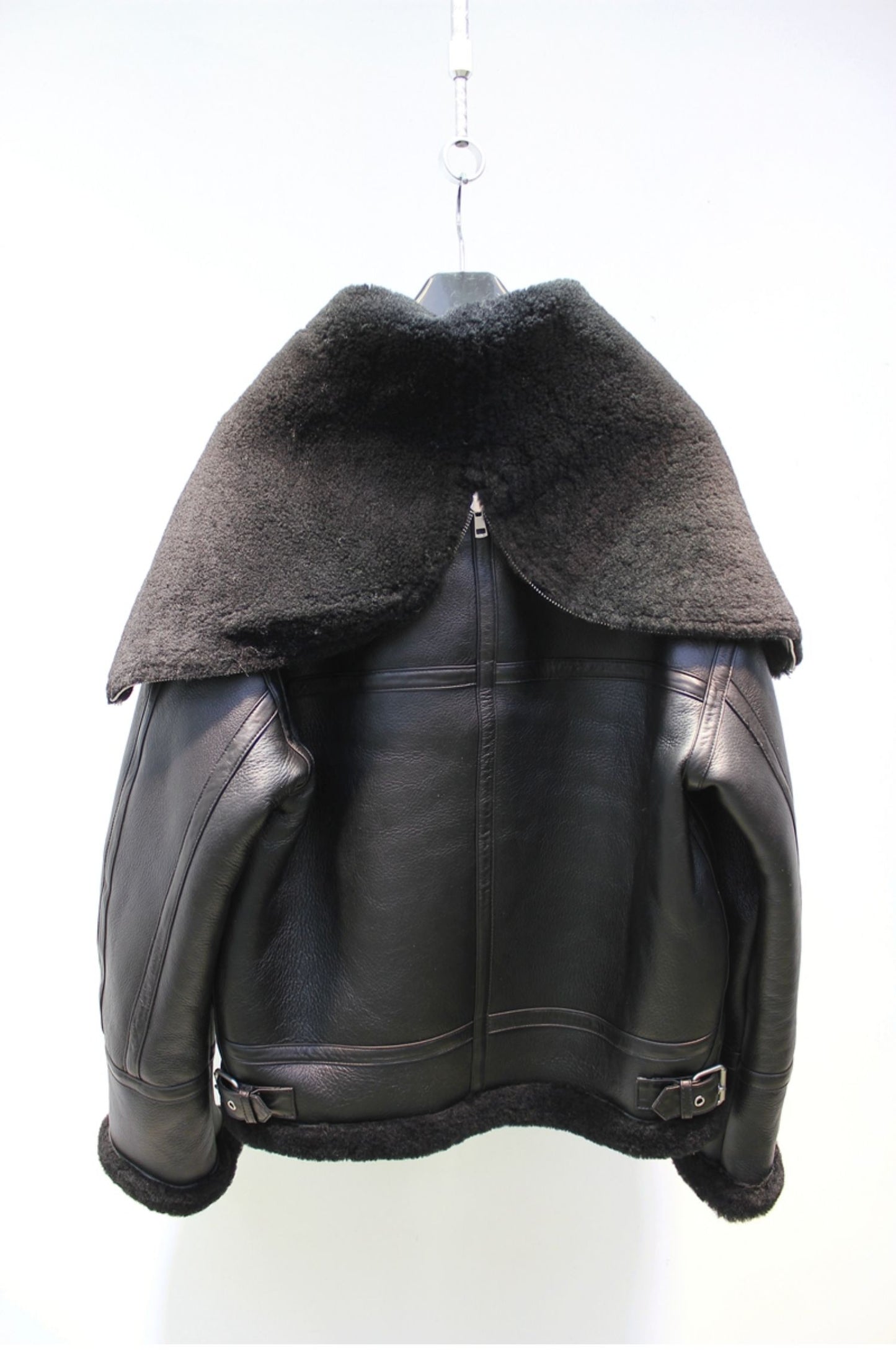 Lmported sheepskin one-piece Korean style hooded flight suit jacket