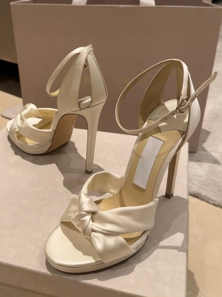 Sheepskin French super high heel with stiletto bow