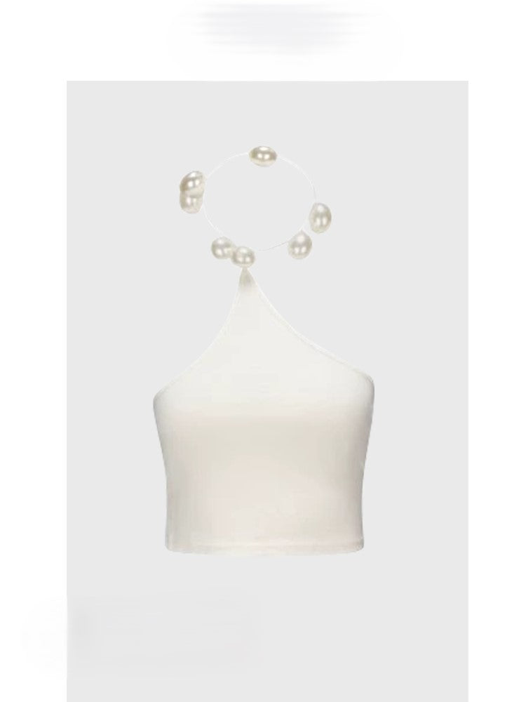 Pearl halter neck short vest