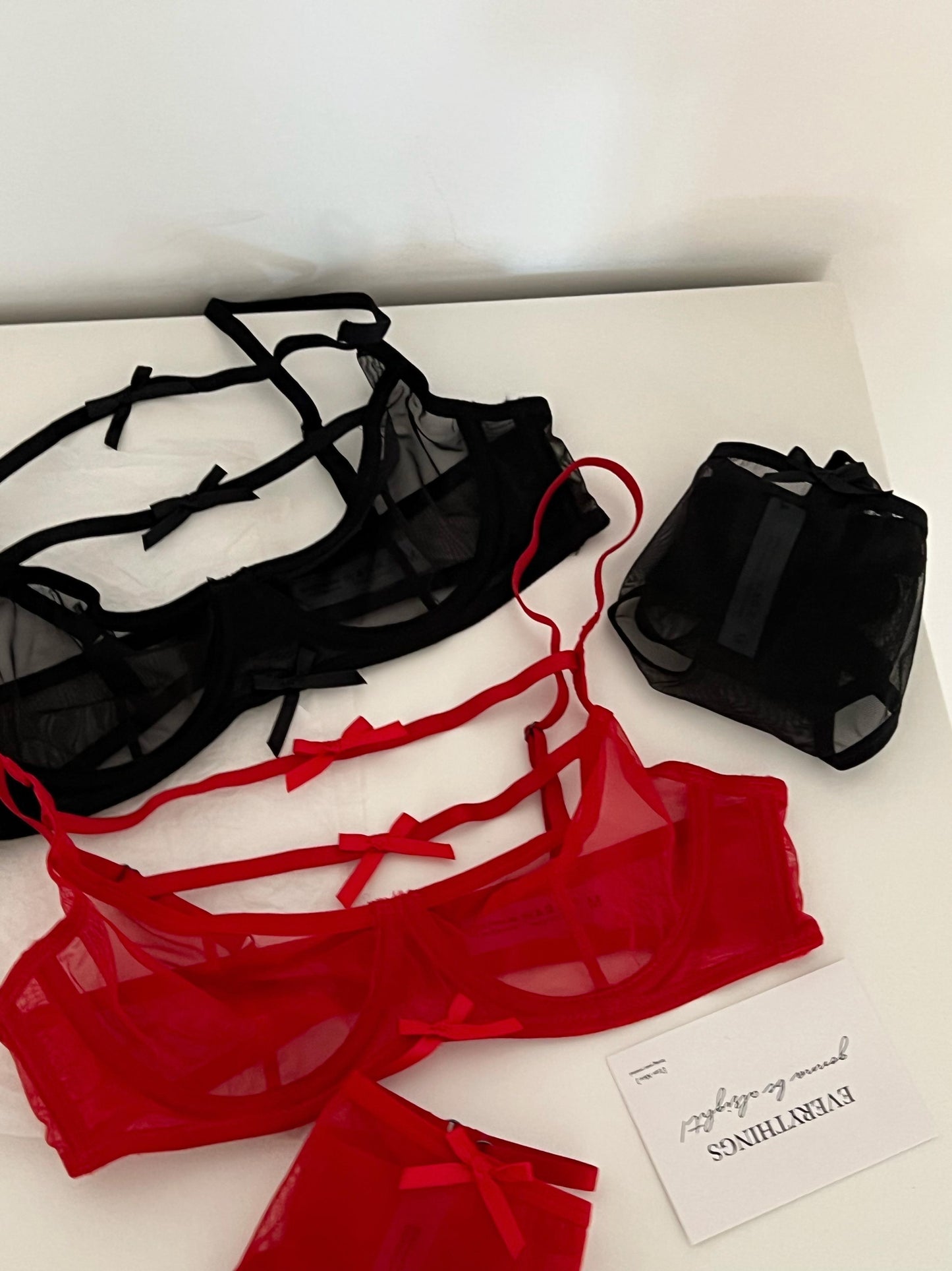 French mesh see-through ultra-thin cup bow bra